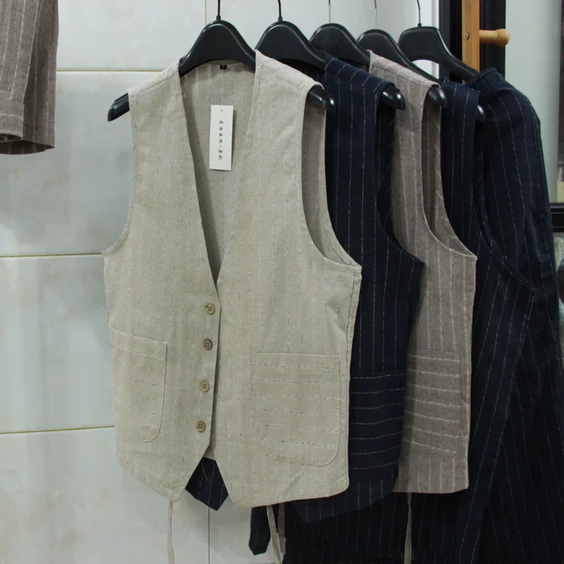 Men Linen Formal Wear - Gilet en lin décontracté britannique pour