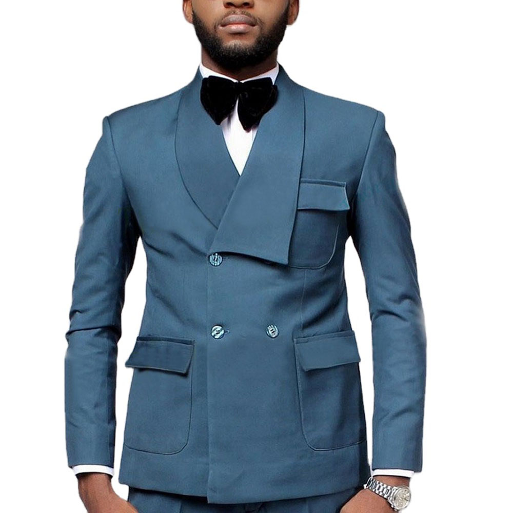 Men Formal Party Wear Dress - Dernière conception Double boutonnage bleu lac