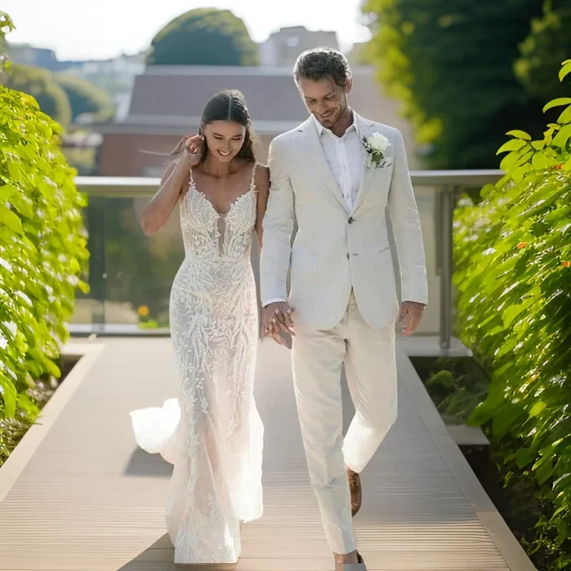 Men Linen Formal Wear - Smoking de mariage en lin pour