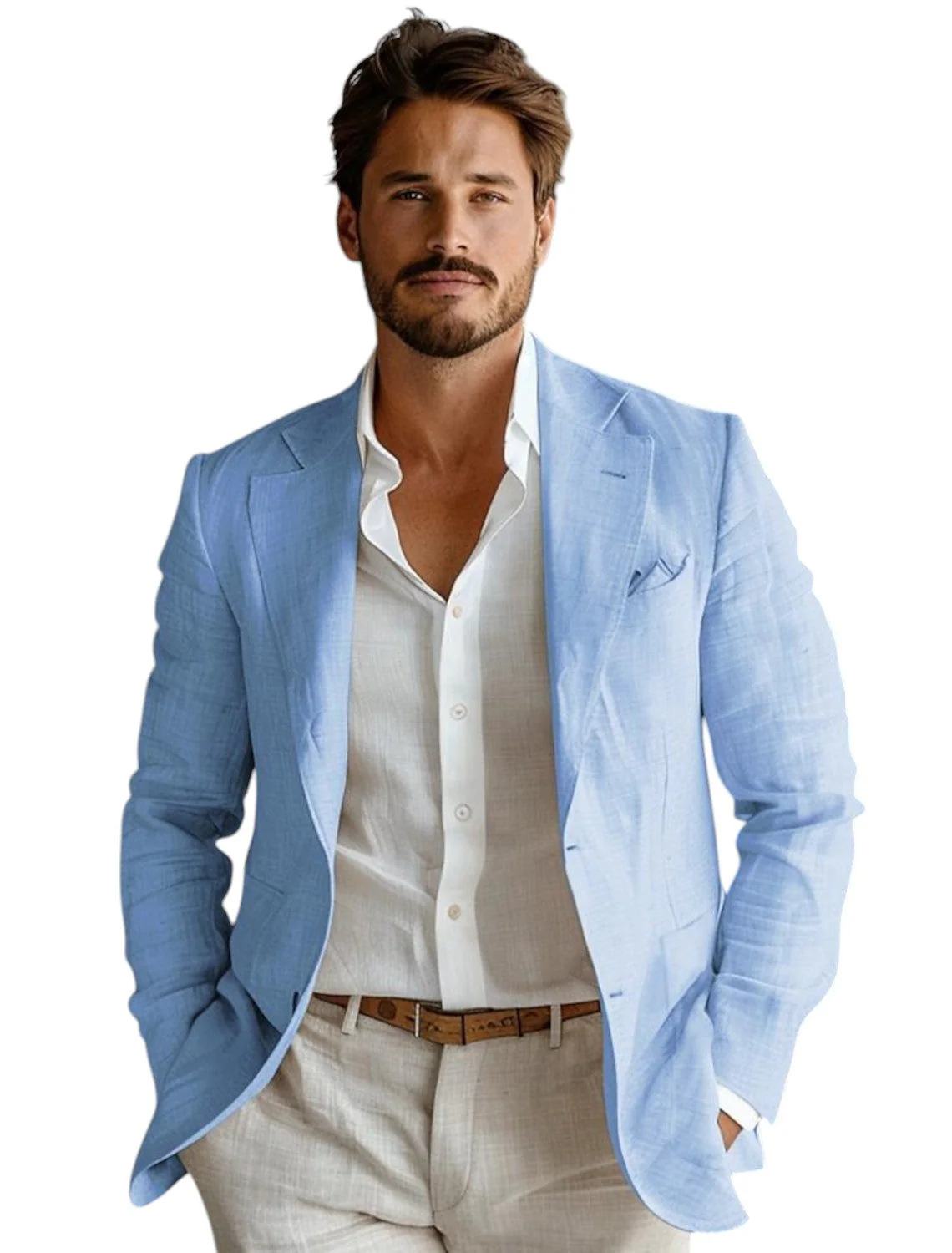 Men Linen Formal Wear - Blazer en lin bleu slim fit