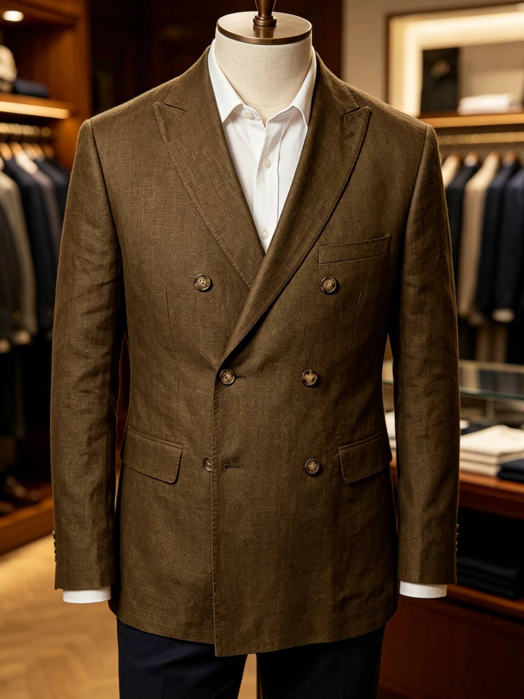 Men Linen Formal Wear - Blazer en lin croisé pour homme,