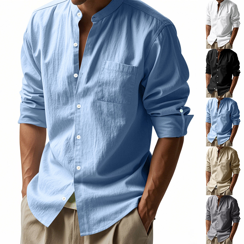 Men Linen Formal Wear - Chemise à col montant en lin
