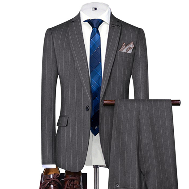 Costumes pour hommes rayés gri - Men Formal Wear Wedding avis et prix