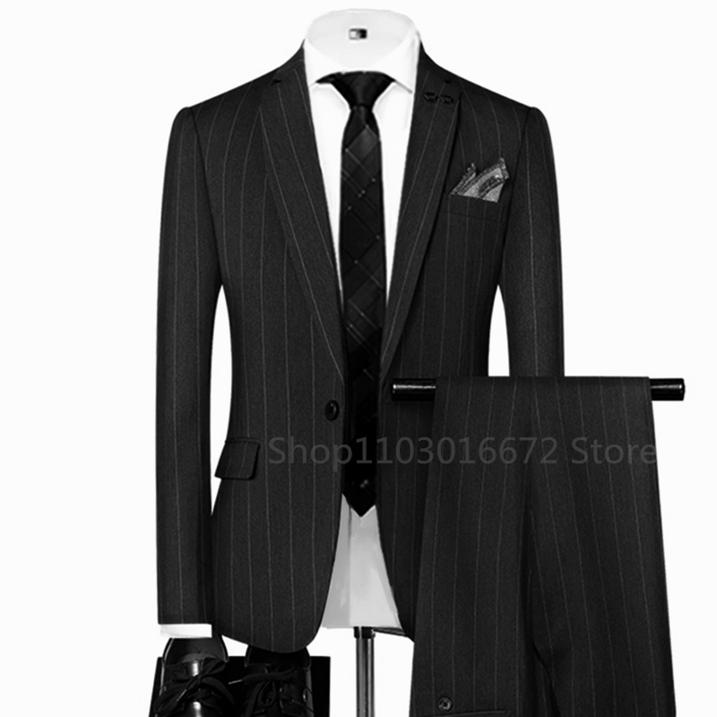 Costumes pour hommes rayés gri - Men Formal Wear Wedding avis et prix