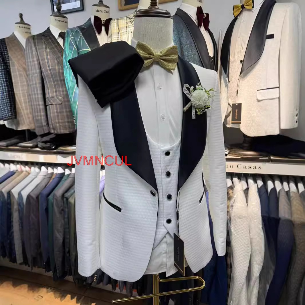 Costume 3 pièces jacquard blan - Men'S Formal Wear For Reception avis et prix