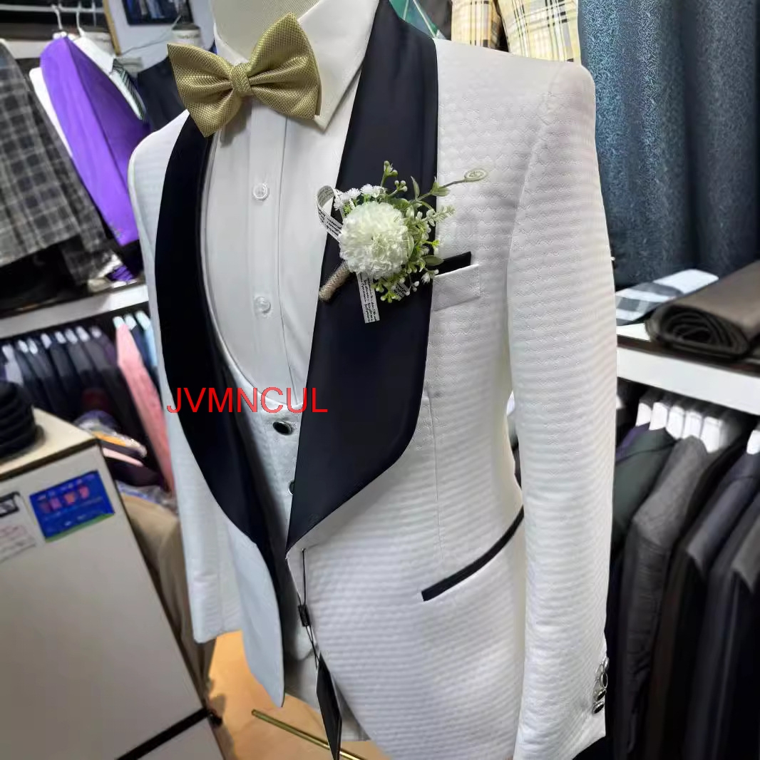 Costume 3 pièces jacquard blan - Men'S Formal Wear For Reception avis et prix