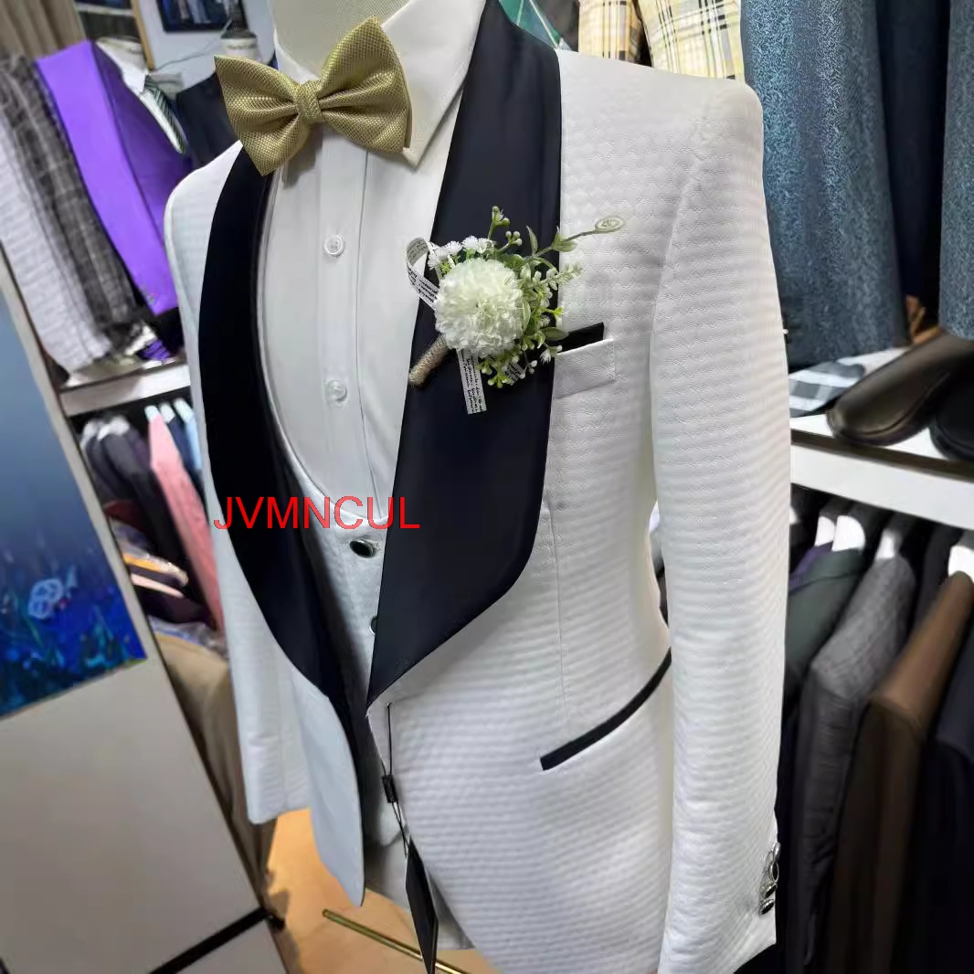 Costume 3 pièces jacquard blan - Men'S Formal Wear For Reception avis et prix